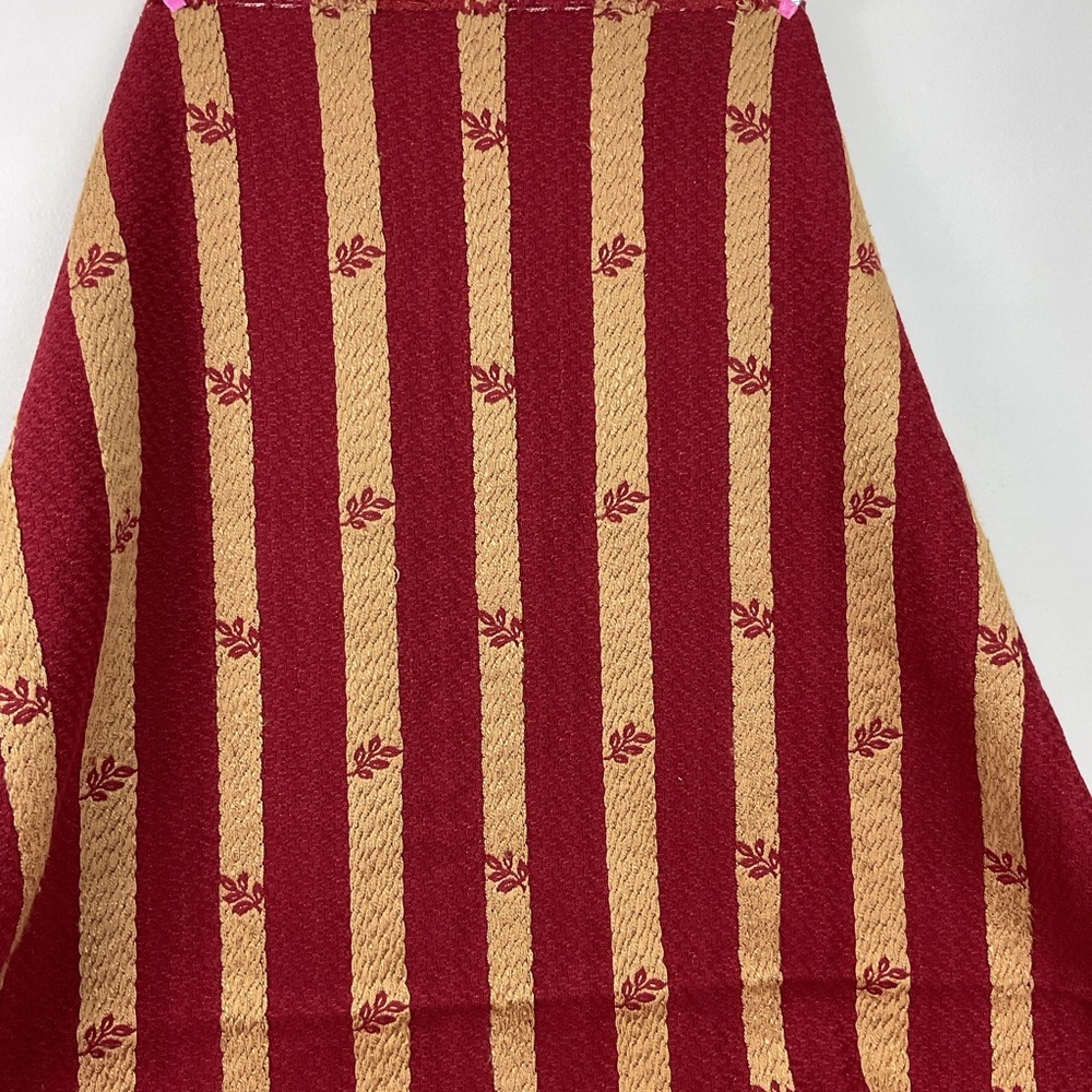 Vintage red brown striped floral leaf heavy upholstery designer fabric 36” x 51”
